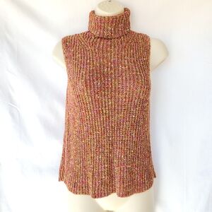 Sigrid Olsen Knit Turtle Neck Tank Top Military Olive Green Vibrant Color Pop M